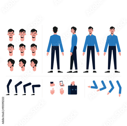 Friendly Young Man Character Set for UI and Web Design