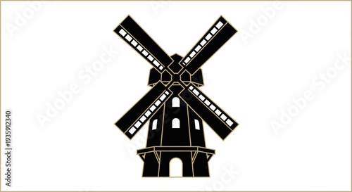 Black Silhouette Illustration of Windmill.