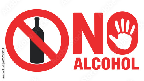 No Alcohol Prohibition Symbol, Alcohol-Free Signage, Stop Drinking Icon, Warning Sign Illustration