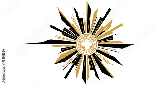 Golden Sunburst Icon with Black Accents.