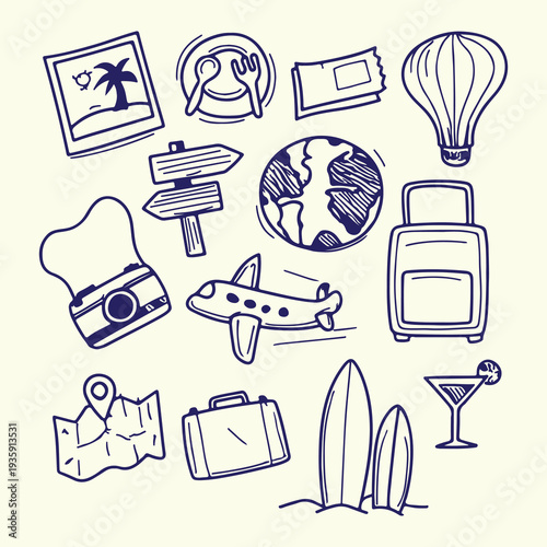 High Resolution Hand-Drawn Travel Icon Set