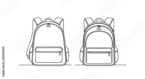 Line drawing of two identical backpacks with simple designs