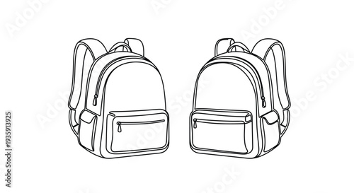 Simple line drawing of two identical backpacks side by side