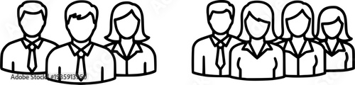 People crowd, person group, human resources, team work icons pack. Line signs office worker and employees group, staff people. Thin vector icons set for web and app outline pictograms editable stroke.