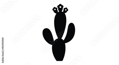 Simple black silhouette of a prickly pear cactus with pads and flowers