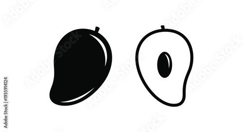 Two mango illustrations one solid black one white outline