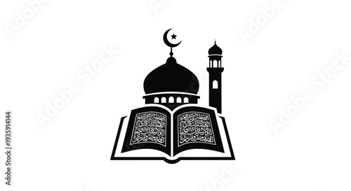Islamic symbol featuring a mosque crescent moon star and open book