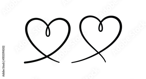Two simple black heart doodles on a plain white background