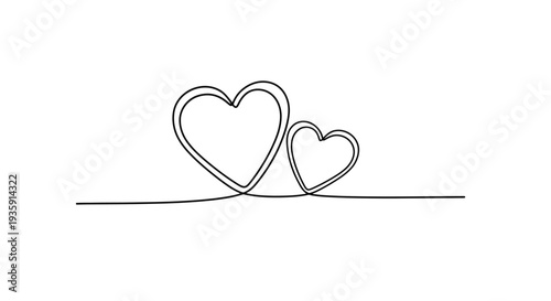 Two connected hearts drawn with a single continuous line in black