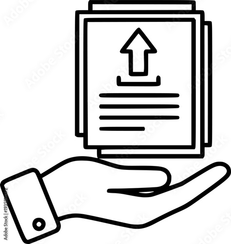 Thin Outline Icon Sheet of Paper or Document in a Person's Hand. Such Line sign as Request, Submission of Documents. Vector Computer Isolated Pictograms for Web on White Background Editable Stroke.