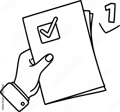 Thin Outline Icon Sheet of Paper or Document in a Person's Hand. Such Line sign as Request, Submission of Documents. Vector Computer Isolated Pictograms for Web on White Background Editable Stroke.