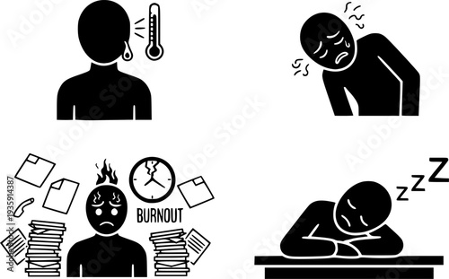 Icon Symptoms Infection, Fatigue Burnout Sleeping Work
