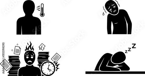 Icon Symptoms Infection, Fatigue Burnout Sleeping Work
