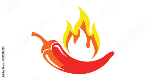 Stylized red chili pepper with vibrant yellow and orange flames