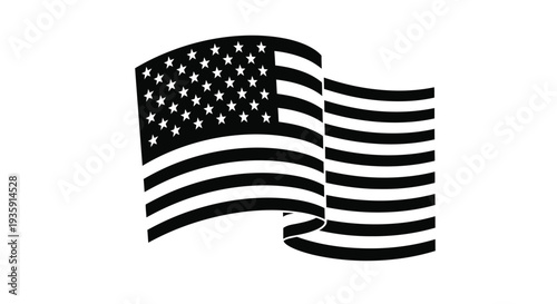 A waving depiction of the american flag in a black and white style