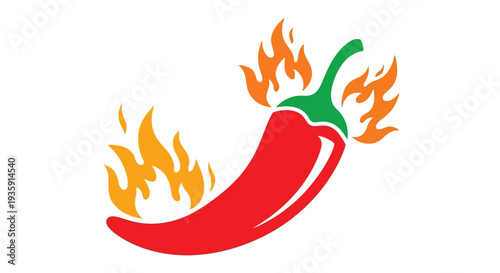 A vibrant illustration of a red chili pepper engulfed in yellow flames