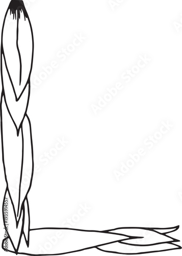 EPS Doodle style letter L drawn with tea leaves. Hand drawn black line art, simple sketch, raw tea leaves arranged in shape of L, organic texture, white background