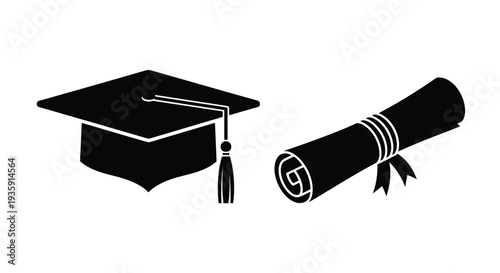 Graduation cap and diploma symbols of academic achievement and completion