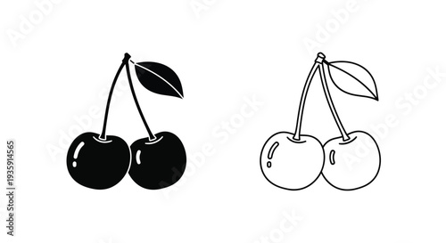 Two cherry illustrations one solid black and one white outline
