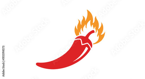 A vibrant red chili pepper graphic is engulfed in bright orange flames