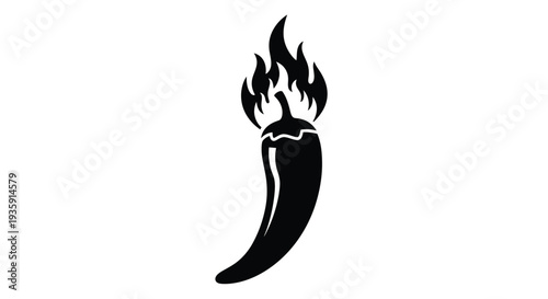 A black silhouette of a chili pepper engulfed in flames