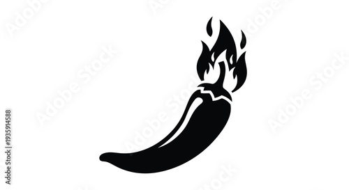 A black silhouette of a chili pepper with flames rising from its tip