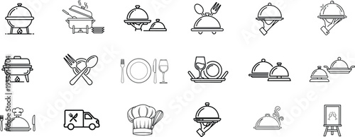 Catering restaurant service icon set. Editable line icons. Vector illustration - stock vector