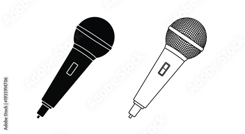 Two microphone illustrations one solid black one white outline