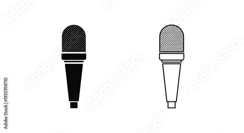 Two microphone icons one filled one outlined isolated on white