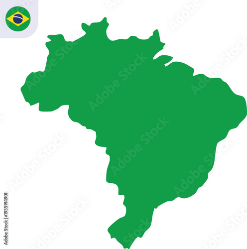 Brazil Map Vector Illustration with Clean Country Silhouette Shape Isolated on Transparent Background, Simple Geography Design for Travel.