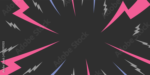 Color Thunder, white background. Confrontation image illustration of thunder bolt. Flat illustration simple Vector. Template for comic. Neon color. Style of horizontal design template without text.