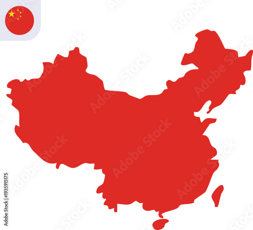 China Map Vector Illustration with Clean Country Silhouette Shape Isolated on Transparent Background, Simple Geography Design for Travel