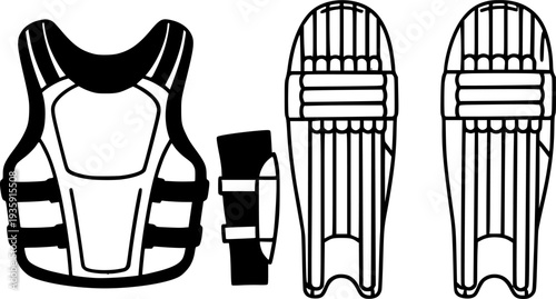 Cricket Equipment Set with Bat Ball Helmet Pads and Stumps for Sports Training Match Tournament and Professional Game Illustration Design
