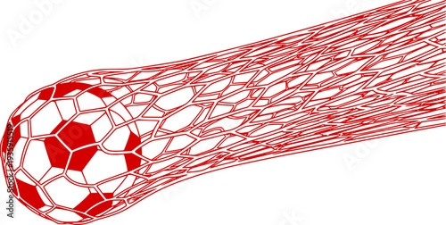 Soccer ball hitting goal net illustration, football scoring moment vector, sports action concept isolated white background design
