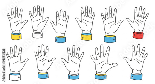 Collection of Open Hands Showing Different Gestures and Cuffs.