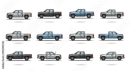Collection of Pickup Trucks in Various Colors and Styles.
