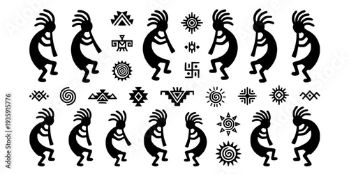 Kokopelli Native-American Fertility-Deity Kokopelli-Figure Southwestern-Symbol Cultural-Icon Tribal-Design Kokopelli-Symbol Vector Set - Kokopelli Art
