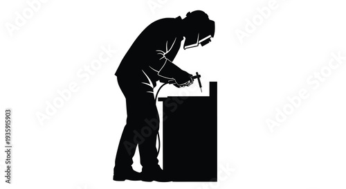 A skilled welder meticulously works on a project showcasing precision and focus in a striking silhouette high quality professional