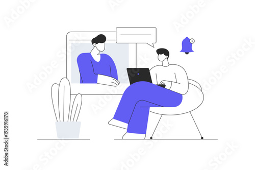 Business webinar, Virtual training conference concept. People Meeting Online. Flat Cartoon Vector Illustration, icon Stylish abstract design landing page web