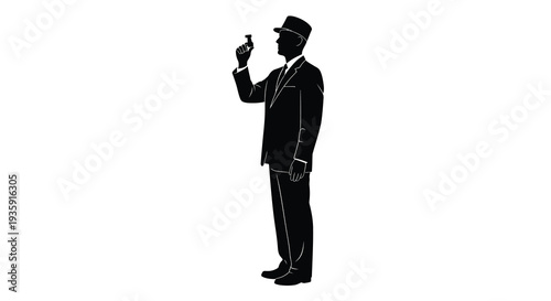 A sharply dressed man in a suit and cap aims a pistol presented as a striking silhouette high quality