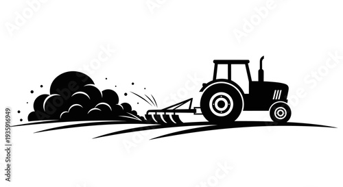 Tractor Plowing Field with Soil Illustration.
