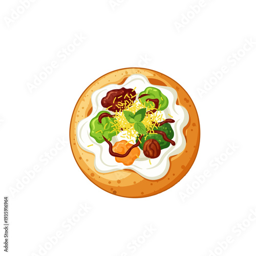 Dahi Puri Indian Street Food Realistic Flat Vector