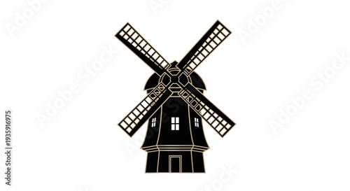 Traditional Windmill Silhouette with Four Blades.