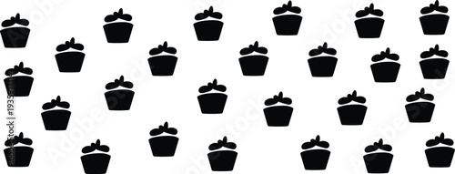 Cupcake silhouettes, dessert icons, sweet treats, bakery design, food illustration, vector art, black silhouettes, pastry elements, confectionery figures, snack