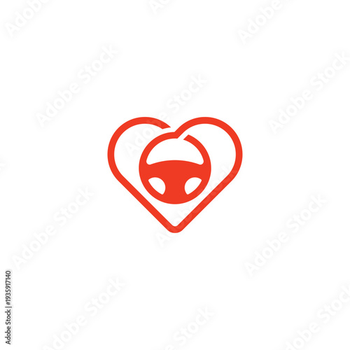 Love for Driving HeartShaped Steering Wheel Symbol.