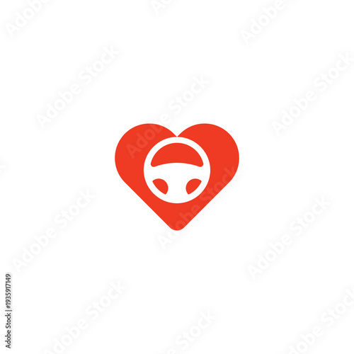 Love for driving A heartshaped logo with a steering wheel.