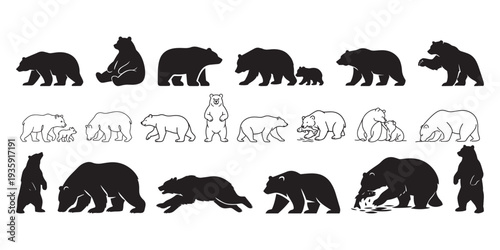 Dynamic Collection of Bear Silhouettes and Line Art Graphics for Wildlife and Nature Themes