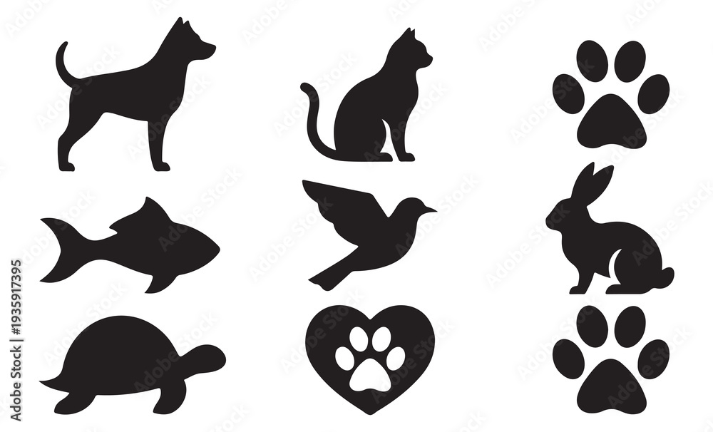 Fototapeta premium Set of 8 animal silhouettes vector