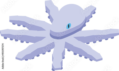 Octopus with light purple skin and blue eye floats, its tentacles extended, in an isometric view