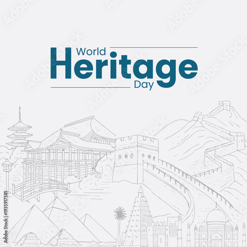 World Heritage Day vector illustration with famous landmarks outline
